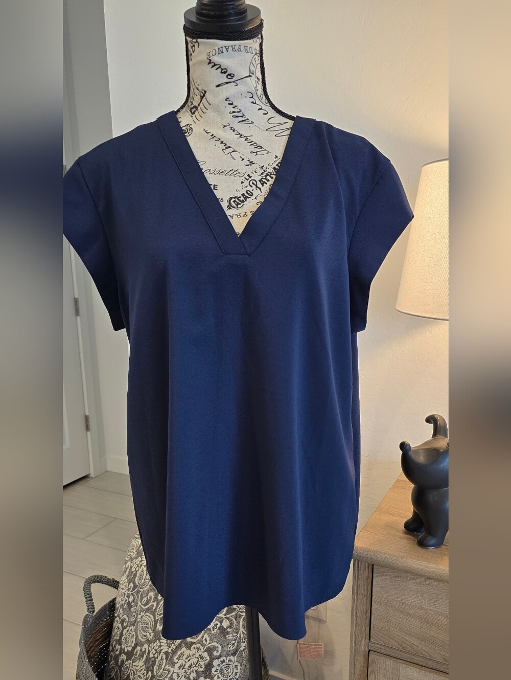 Hilary Radley Navy V-Neck Short Sleeve Tunic Top